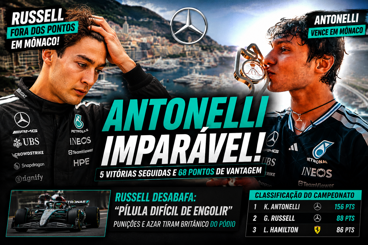 Antonelli e Russell em Mônaco