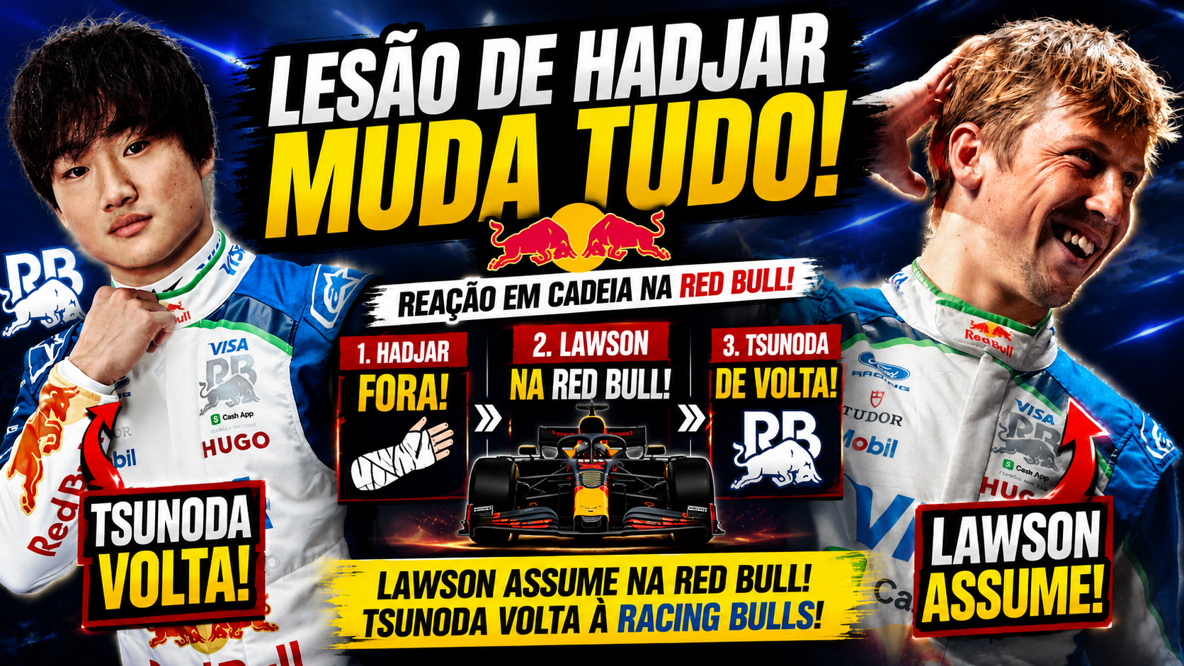 Hadjar fora e Lawson na Red Bull